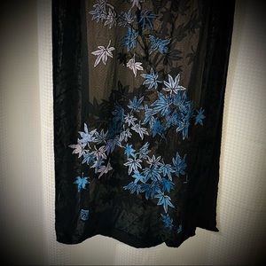 Silk Velvet Blue Maple leaf Shawl Scarf